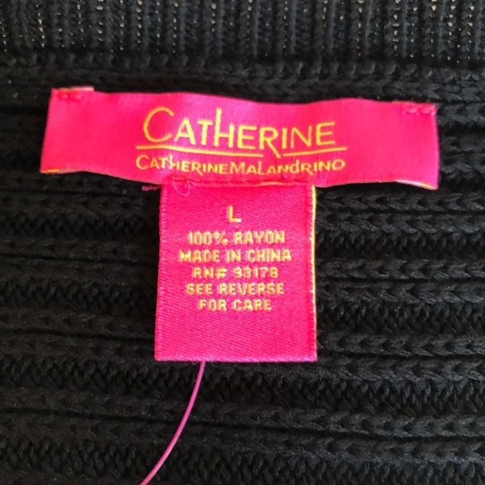 Catherine Malandrino Black Knit Tassel Fringe Pullover Top Size Large NEW - Picture 9 of 12